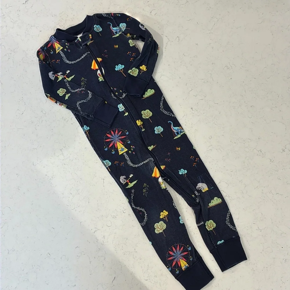 Hanna Anderson Zip Up Long Pajamas (2).  Octopus and Playground print.  Size 3T